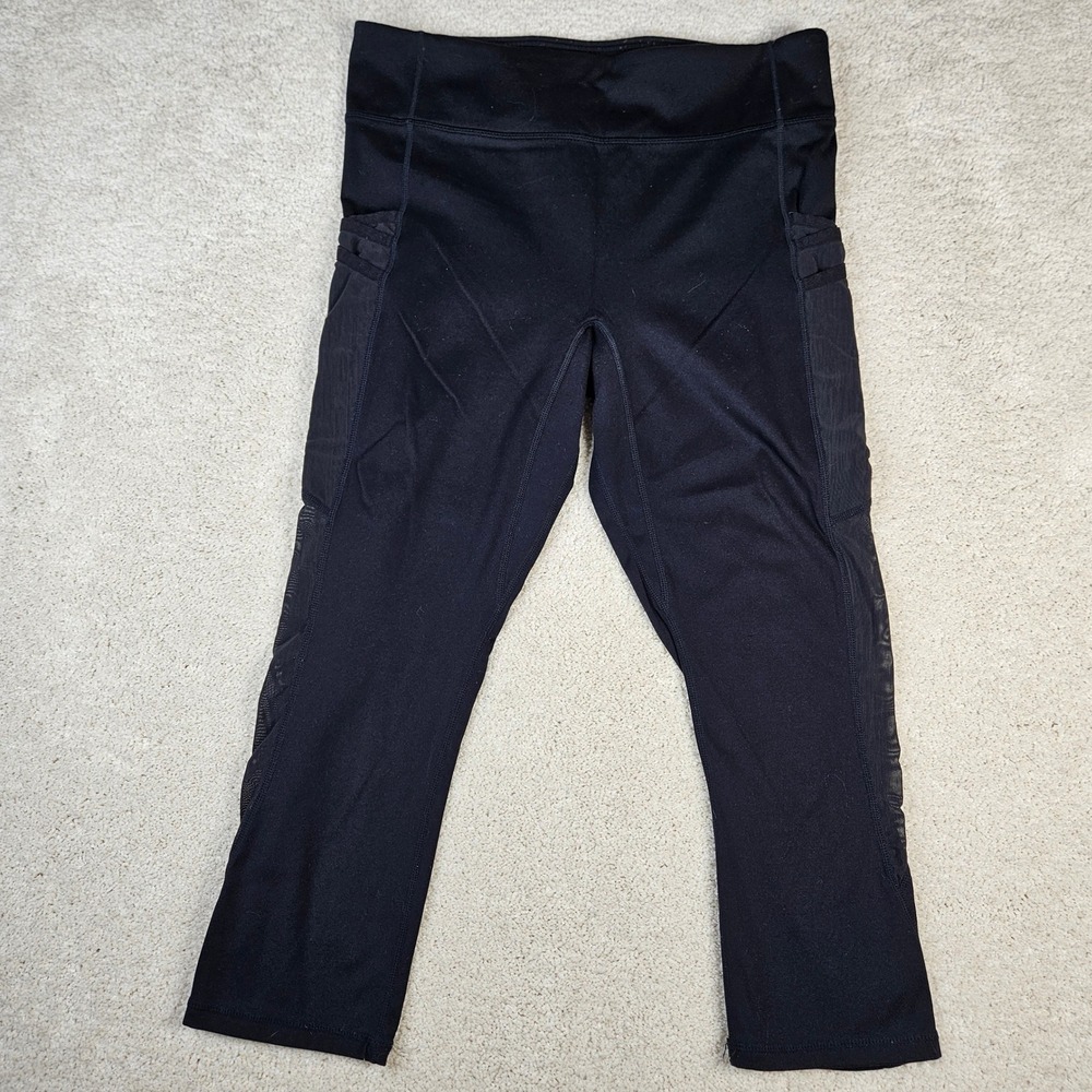 Fabletics Motion365 Black Cropped Leggings Side Pockets Mesh Detail Activewear L
